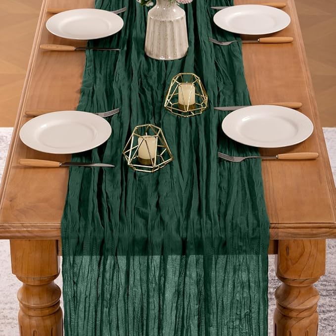 MLMW 6 Pack Christmas Table Runner Cheesecloth Emerald Green Table Runner Boho Cheese Cloth Gauze 160 inch Rustic Table Runner 13.3ft for Party Wedding Baby Bridal Shower Birthday
