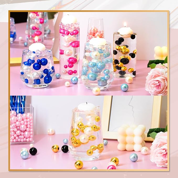 300Pcs Vase Filler Lightblue No Hole Faux Pearl Beads for Vase Filling Decorations, Candle Centerpieces, Wedding Centerpieces, Home Party Decor (8/14/20mm)