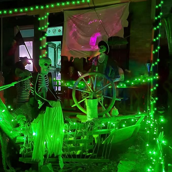 YEGUO 165ft 500 LED Halloween Lights Outdoor Waterproof, 8 Modes Green String Lights Plug in, Green Wire Christmas Lights Indoor with Timer Memory