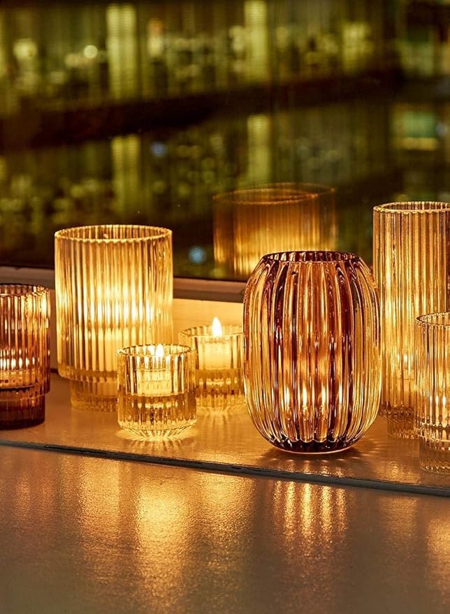Serene Spaces Living Short Clear Ribbed Glass Votive Holder, Decorative Centerpiece for Wedding, Christmas, Thanksgiving, Dining Table, Living Room, Home Décor, 2" Diameter & 2.25" Tall, Pack of 32