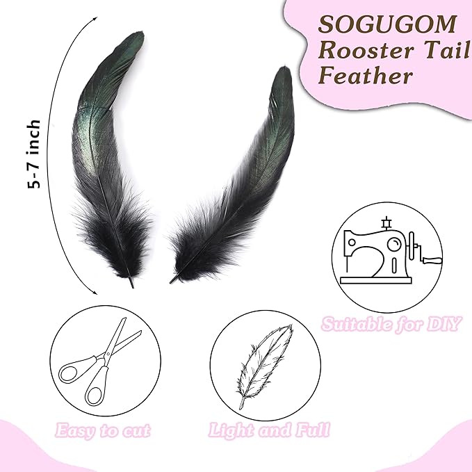 SOGUGOM Purple Rooster Tail Feathers - 200 pcs 5-7 inch Craft Bulk Feathers for Mardi Gras, Costume and Party(Purple)