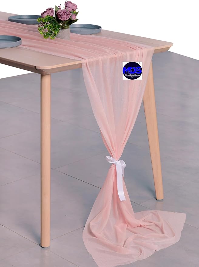 MDS 5 Pack 10ft Chiffon Table Runner 29 x 120 Inches Sheer Wedding Runner Romantic Rustic Table Runner for Wedding Decorations, Birthday Parties, Bridal Shower Party Arch Decor - Dusty Rose