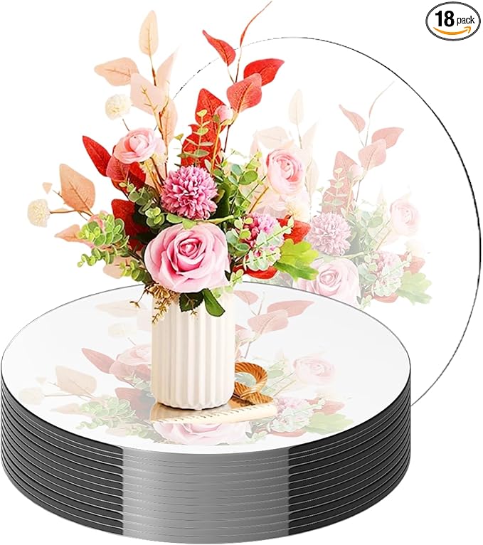 18 Pack Round Mirror Trays, Non Glass Acrylic Round Mirror Centerpieces for Wedding Tables Candle Plate Circle Mirrors Wall Mirror Tiles for Centerpieces Crafts Christmas Decorations (6inch,8inch)
