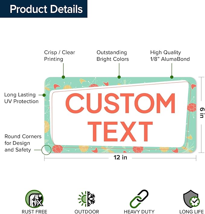 Custom Sign, Custom Street Sign, 11 Font Colors, 13 Font Styles, 4 Hole Options, 22 Sizes, 6x12 Inches, Rust Free DiBound, Fade Resistant, Made in USA by My Sign Center (Mid-Century Modern 2)