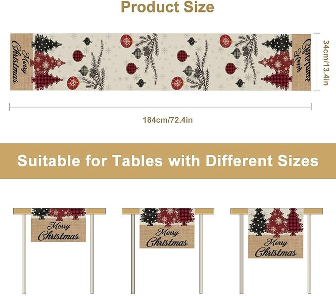 Merry Christmas Table Runner,Winter Xmas Holiday Kitchen Dining Table Decoration for Home Party Decor 13x90 Inch