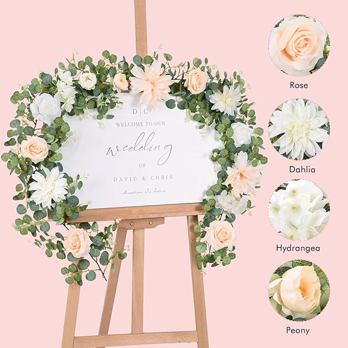 Waipfaru 2Pcs 6.07Ft Eucalyptus Greenery Garland with Flowers, Dusty Blue and White Rose Flower Vines for Wedding Table Runner Centerpieces Backdrop Room Decor