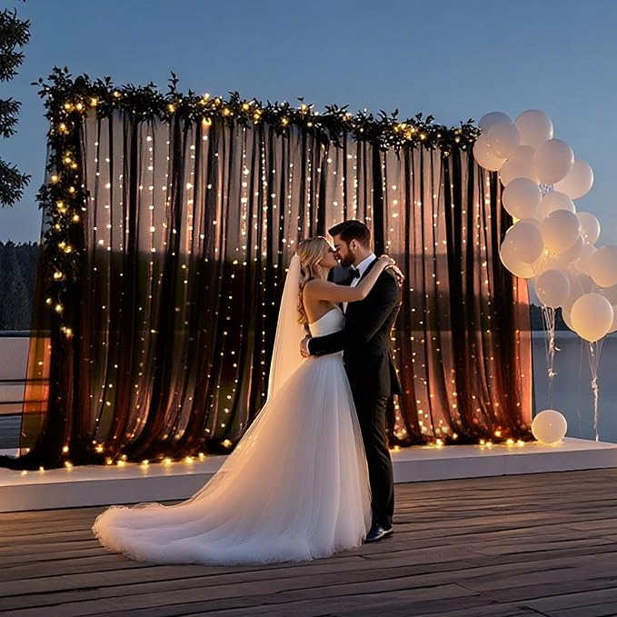 10×10ft Tulle Backdrop Curtains with Lights String - 300LED Fairy Lights Sheer Curtain Backdrop for Weddings Baby Shower and Birthday Party Decorations(8 Panels 5×10ft)