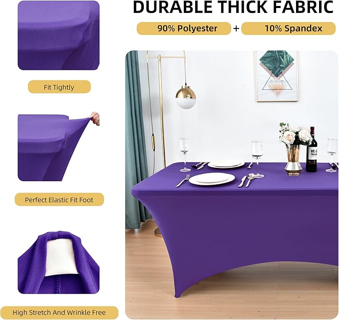 2-Pack 4ft Spandex Table Covers for Rectangular Folding Tables - Wrinkle Resistant Stretch Tight Table Cloths - Ultimate Fitted Table Protector for Parties, Banquet, and Wedding