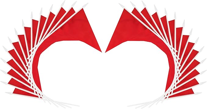 12 Pack Red Pennant Flags Small Mini Hand Held Solid Color Pennant On Sticks Flags with 12.6"Solid Pole & Spear Top,Party Events Celebration,School,Grand Opening,Kids Birthday,Sports Clubs,Flower Pot