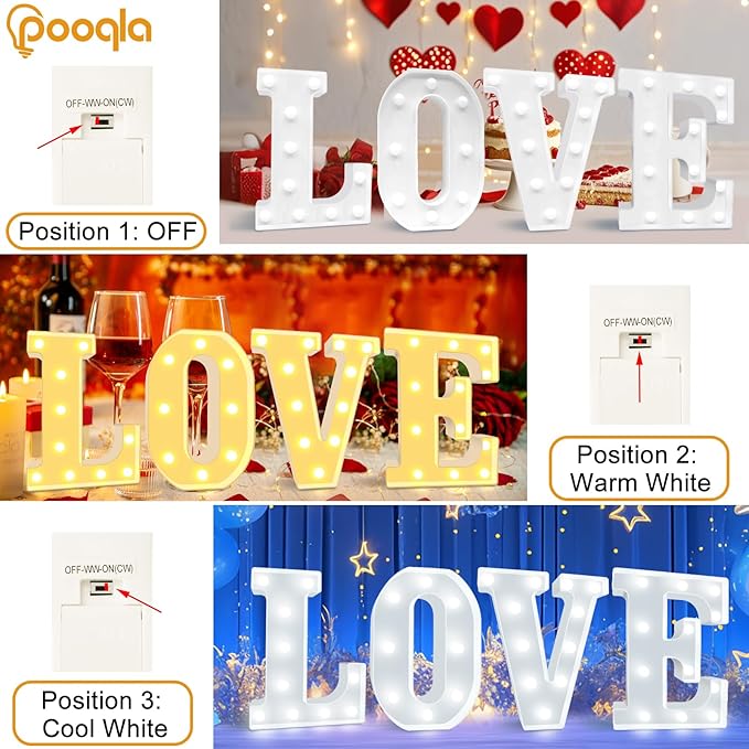 Pooqla LED Marquee Letter Lights, Warm White and Cool White Decorative Lighted Letters, Light Up Alphabet Letters for Boys Girls, Party, Wedding, Bar, Night Light, Birthday Decoration, Letter L