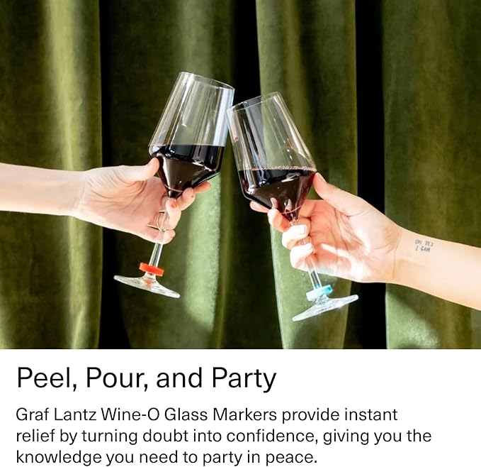 Graf Lantz - Wine-Ote's Merino Wool Wine Glass Charms (Cheers) 7 Count - Drink Markers with Note Card - Reusable - 7 Colors - Boho Style - Home Decor, Party Favors & Vacation Essentials - 5mm Felt