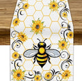 Bee Sunflower Table Runner, Farmhouse Orange Honeycomb Vintage Spring Summer Flowers Print Table Cover for Party Wedding Home Kitchen Dining Table Decor, 13x90inch