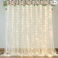Ivory Sheer Backdrop Curtains with Lights String for Parites Wedding 10×8ft Tulle Backdrop Curtains for Baby Shower Birthday Party Photo Shoot Background Decorations