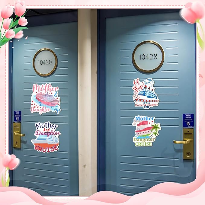 Hoteam 4 Pcs Mother Daughter Cruise Door Decorations Magnetic Large Cruise Ship Door Magnets Funny Waterproof Nautical Magnets for Carnival Cabin Stateroom Fridge Car