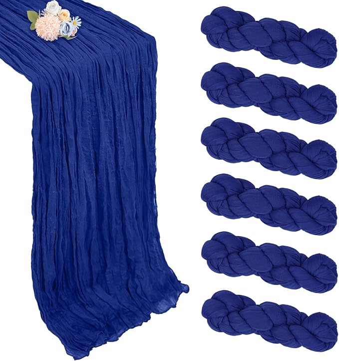 6 Pack Royal Blue Table Runner 10ft Boho Gauze Fabric Cheese Cloth Table Runner 35 x 120 Inch Rustic Sheer Runner for Romantic Wedding Decor Baby Shower Party Table Centerpiece Decorations