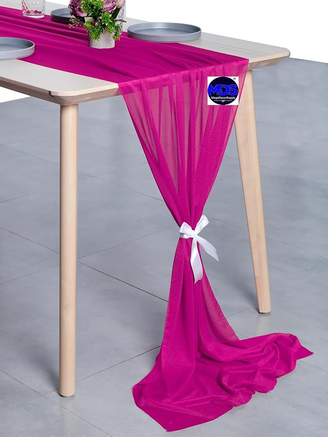 MDS Halloween Chiffon Table Runner - 25 Pack, 29 x 170 Inches, 14ft Each - Sheer Spooky Table Runners for Haunted House Parties, Trick-or-Treat Tables, Witchy Décor, Wedding & Events - Magenta