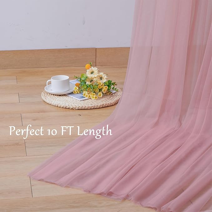 10x10 Dusty Rose Tulle Backdrop Curtains for Parties, Sheer Backdrop Curtain Wedding Photo Background Drapes for Baby Shower Photography Birthday Party
