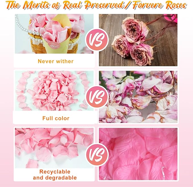 300 PCS Real Pink Dried Rose Petals Confetti for Wedding, 2.82oz Freeze Rose Petals for Romantic Wedding Valentine's Day Proposal Decor, Dinner Table Centerpieces Party