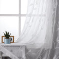 VISIONTEX White Sheer Voile Curtains, Decorative White Embroidery Faux Linen Rod Pocket Window Drapes for Home Kitchen, Living Room and Bedroom 54 x 63 Inch, Set of 2 Curtain Panels