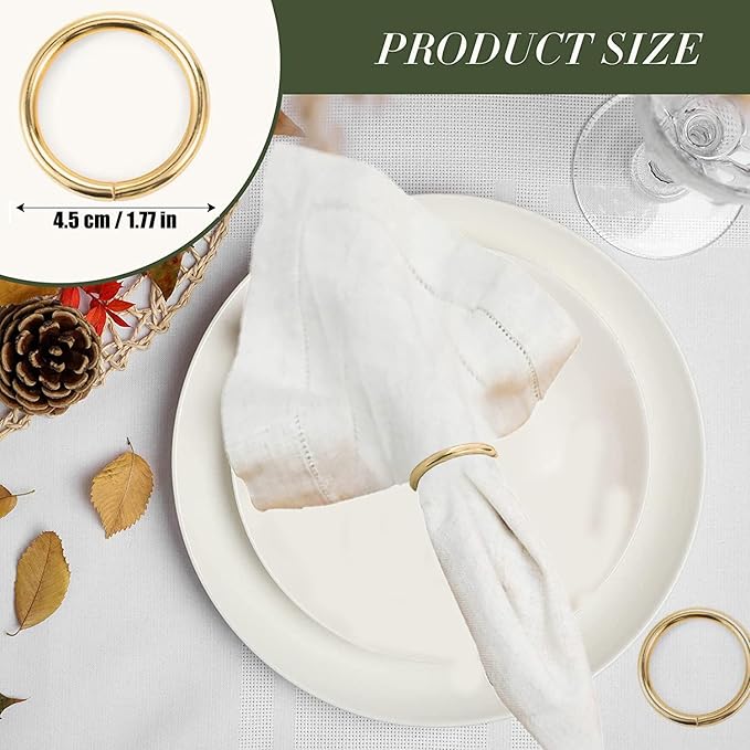 Gold Napkin Rings - 10 Pcs Stainless Steel Napkin Rings,Gold Rotundity Metal Napkin Ring for Table Settings Wedding Christmas Party Dinner Table