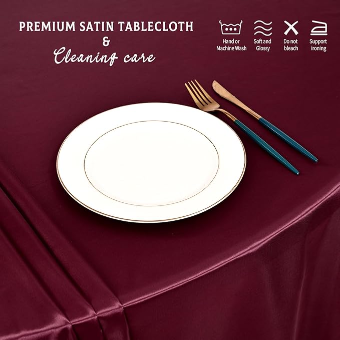 6 Packs Satin Tablecloth 120 Inch Burgundy Round Table Cloth Silk Tablecloth Smooth Fabric Overlay Satin Table Cover Decoration for Wedding Party Banquet Events