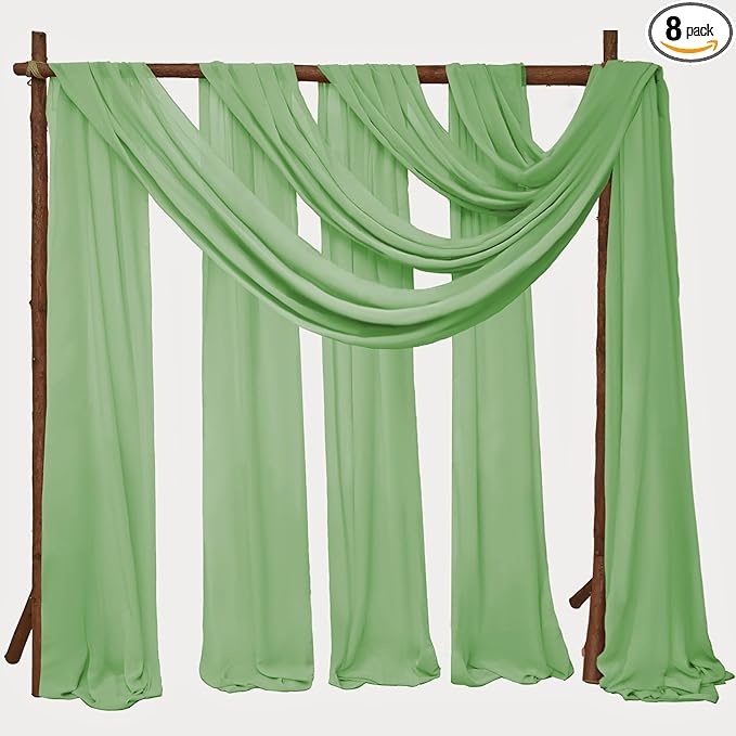 8 Panels Wedding Arch Draping Fabric 28" x 20Ft Wedding Arch Drapes Chiffon Fabric Drape Sheer Backdrop Curtain for Weddings Party Ceremony Birthday Arbor Drapery Reception Ceiling Décor(Sage Green)