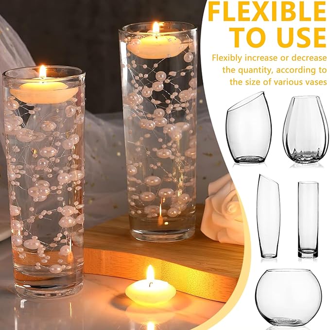 50 PCS Artificial Floating Beads for Centerpieces Vases, White 8+3mm String Beads for Wedding Party Faux Pearl String for Decorating, String Pearls for Crafts Vase Filler