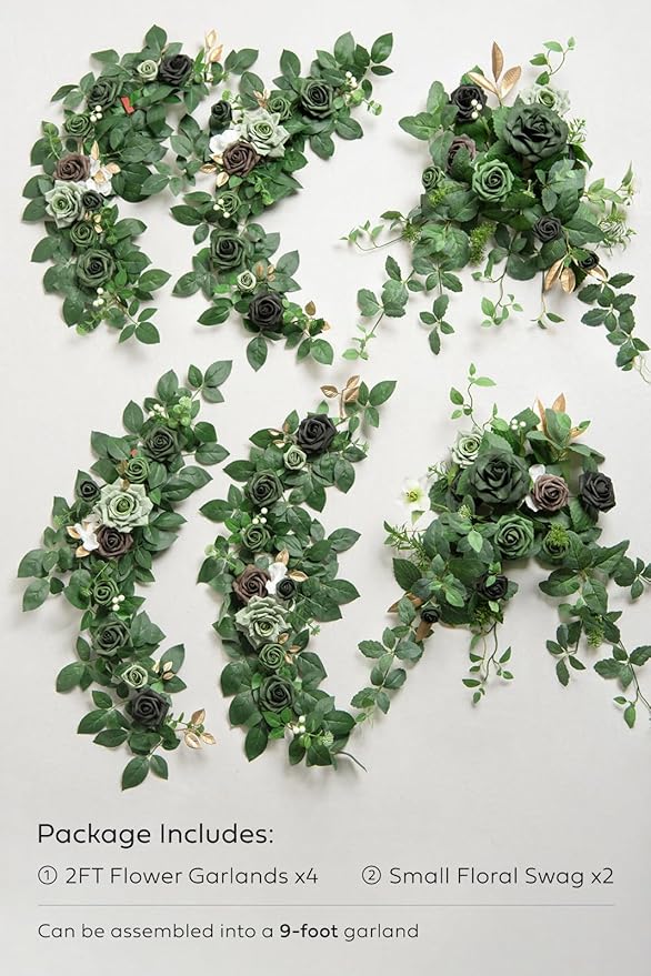 Ling's moment 9FT Eucalyptus and Willow Leaf Flower Garland, Handcrafted Wedding Sweetheart Table Centerpieces, Head Table Decor, Arch Backdrop Decorations for Wedding | Halloween Black & Orange