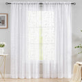 Sheer Curtains Floral Embroidery White 84 Inch Long Rod Pocket Lace Drapes for Living room, Bedroom, 2 Panels, 52"x84", Semi Voile Pattern Outdoor Window Treatment Sets for Yard, Patio, Villa, Parlor.