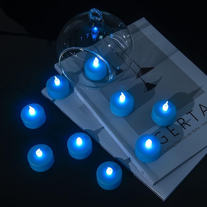 Nancia Tea Lights, 100PACK Blue Flameless LED Tea Lights Candles, Flickering Warm Yellow, 200 Hours Battery-Powered Tea Light, Ideal Party, Wedding, Birthday, Gifts Home Decoration