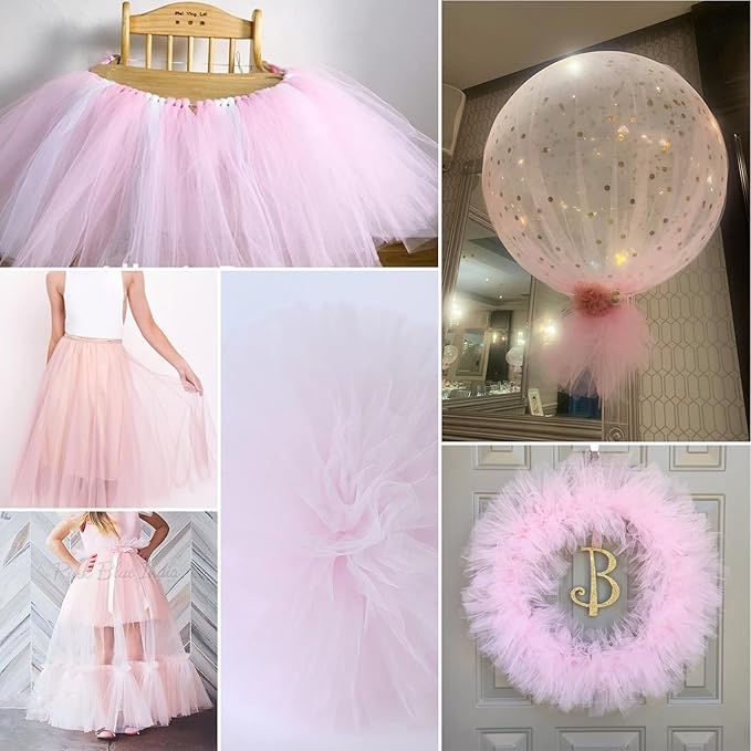 Light Pink Tulle Fabric Rolls 54 Inch by 40 Yards Tulle Bolt Spool for Wedding Decorations DIY Tutu Baby Shower Table Skirt Ceiling Decor Birthday Party Craft Supplies