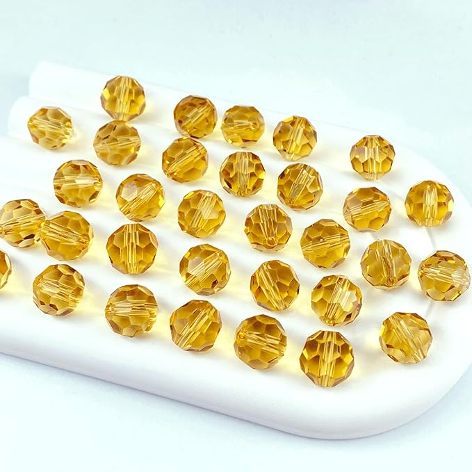 200 PCS 6mm Crystal Glass Beads Round Multiple Faceted Loose Spacer Glass Beads for DIY Handcrafte Bracelet Necklace Earring Jewelry Making(Gold Champagne)