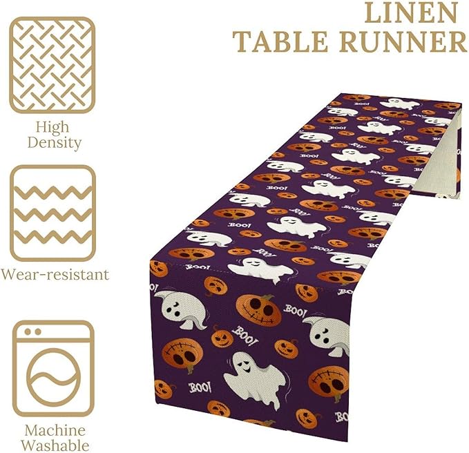 Halloween Table Runner,Ghost Pumpkin Halloween Table Runner for Kitchen Dining Table Decoration Home Party Decor 13x70 Inch