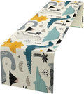 Cartoon Dinosaur Table Runner,Kids Boys Cute Various Dino Moutain Modern Abstract Print Tablecloth Burlap for Hotel Indoors Outdoor Dining Room Kitchen Holiday Party, 13x60in