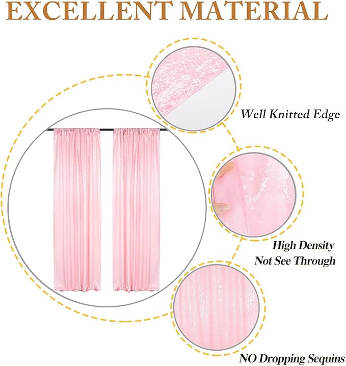 ShinyBeauty Sequin Curtains 2 Panels Pink 2FTx8FT Sparkly Photo Backdrop Baby Pink Sequin Backdrop Curtain Pack of 2-1011E