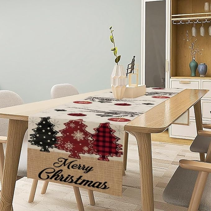 Merry Christmas Table Runner,Winter Xmas Holiday Kitchen Dining Table Decoration for Home Party Decor 13x120 Inch