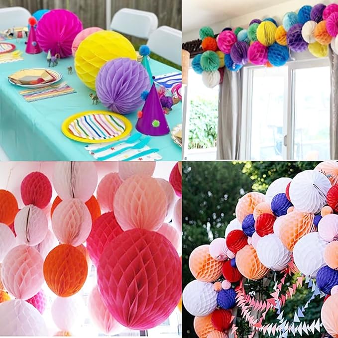 20pcs Honeycomb Decoration Paper Flower Balls Tissue Paper Pom Poms for Birthday Wedding Home Decor (6inch, Dark Green)