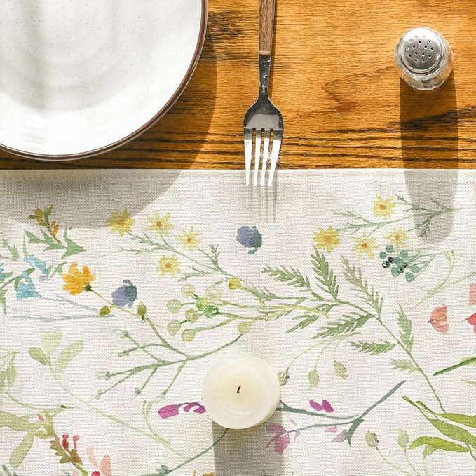 Artoid Mode Wildflowers Bloom Flowers Spring Table Runner, Seasonal Summer Floral Kitchen Dining Table Decoration for Home Party Decor 13x108 Inch