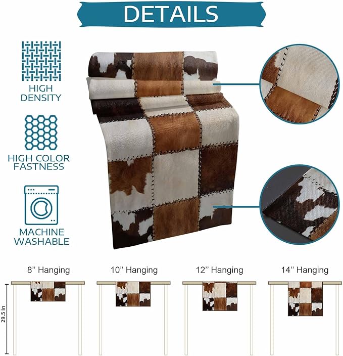 Abstract Cowhides Cotton Linen Table Runner for Dining Kitchen, Wedding Outdoor Party Tablerunners Decoration, Brown Beige Animal Fur Texture Dresser Scarf Coffee Tablecloth Runners 13x60 Inches
