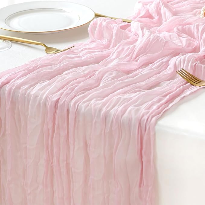Sioloc 1 Pack Light Pink Cheesecloth Table Runner Fall Autumn Decor for 10ft(35" x120" ) Table Cloth for Tea Wedding Birthday Party Baby Bridal Shower Halloween Thanksgiving
