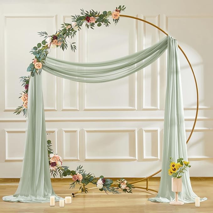 30" x 20Ft Wedding Arch Draping Fabric, 2 Panels Sage Green Sheer Curtain Drapes Extra Wide & Long Backdrop Curtains for Wedding Arch Ceremony Birthday Party Decorations