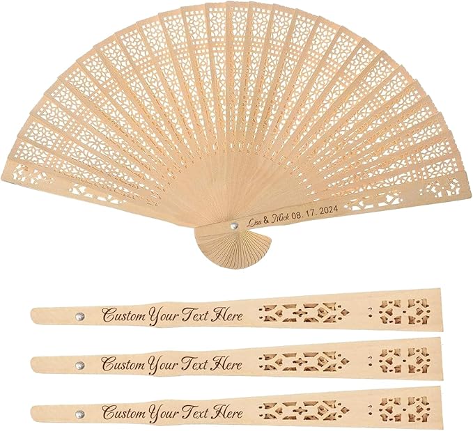 100Pcs Wedding Fans Personalized Folding Hand Fans Custom Sandalwood Wedding Fans with Organza Bags Wedding Party Favor Wedding Fans for Guests (200)