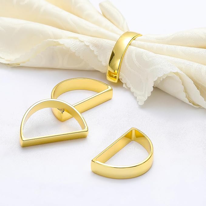 KPOSIYA Napkin Rings Set of 8, Metal Gold Napkin Rings Bulk for Table Settings, D-Shape Napkin Holders Rings for Dinner Table Decor, Easter, Fall,Thanksgiving, Christmas, Party,（Brilliant Gold 8 pcs）