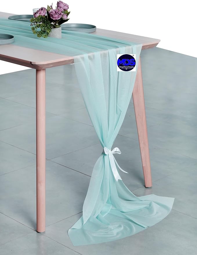 MDS Halloween Chiffon Table Runner - 5 Pack, 29 x 170 Inches, 14ft Each - Sheer Spooky Table Runners for Haunted House Parties, Trick-or-Treat Tables, Witchy Décor, Wedding & Events - Teal