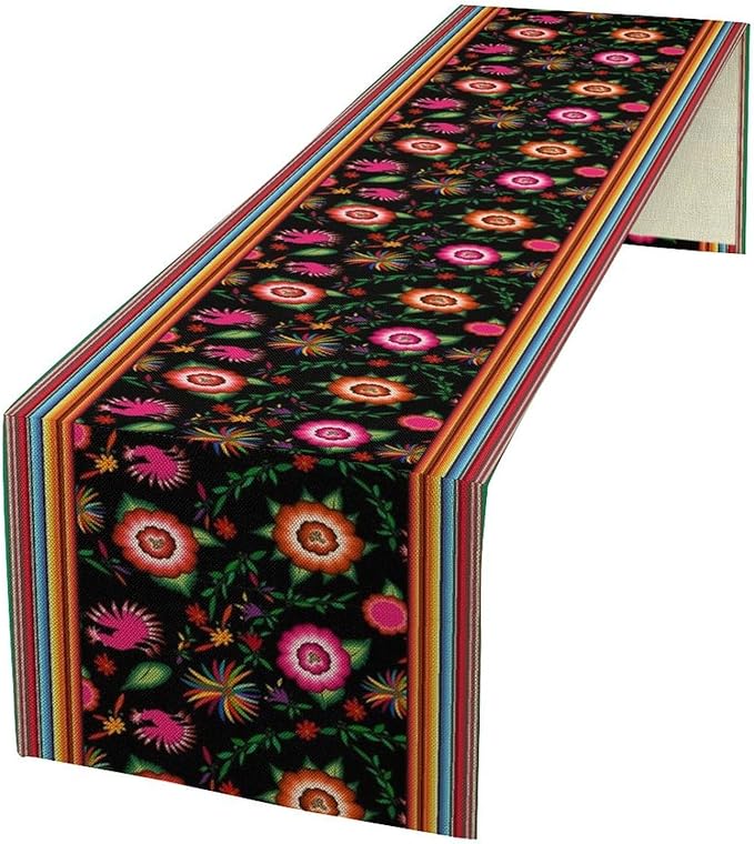 Mexican Table Runner,Colorful Flowers Cinco De Mayo Decor Table Runner for Kitchen Dining Table Home Party Decoration 13x108 Inch