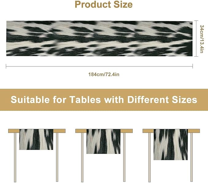 Rustic Cow Skin Print Table Runner, Country Farm Animal Fur Skin Pattern Western Style Brown Cowhide Print Cotton Linen Cottage Dinner Runner for Home Kitchen Dining, 13x70 Inch