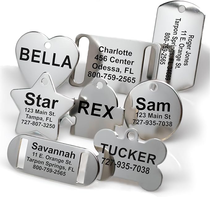 Providence Engraving Custom Engraved Stainless Steel Pet ID Tags - Personalized Front and Back Identification, for Large or Small Cats and Dogs, Heart, Small