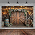 10x10ft Country Wedding Photography Backdrop Rustic Barn Door Photography Backdrop Farmhouse Pink Flower Cabin Wooden Birthday Baby Shower Wedding Bridal Party Banner Photo Booth Props Background