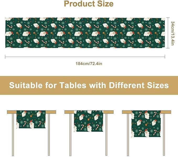Christmas Table Runner,Seasonal Winter Xmas Holiday Green Table Cloth Kitchen Dining Table Decoration for Home Party Decor 13x36 Inch