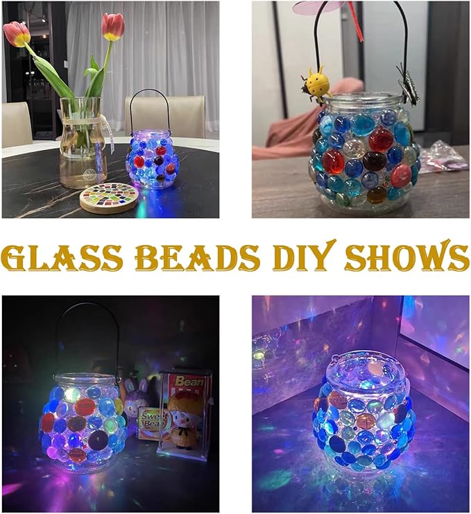 KINGOU Flat Glass Gems/Marbles/Stones/Beads for Vase Filler, Table Scatter, Games - 1 Lbs (17-19mm, Approx. 3/4")- Sapphire Blue Luster